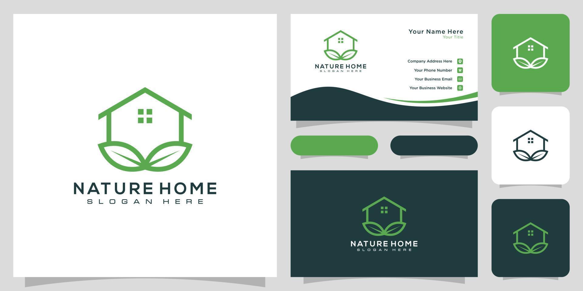 diseño de vector de logotipo de naturaleza casera y tarjeta de visita