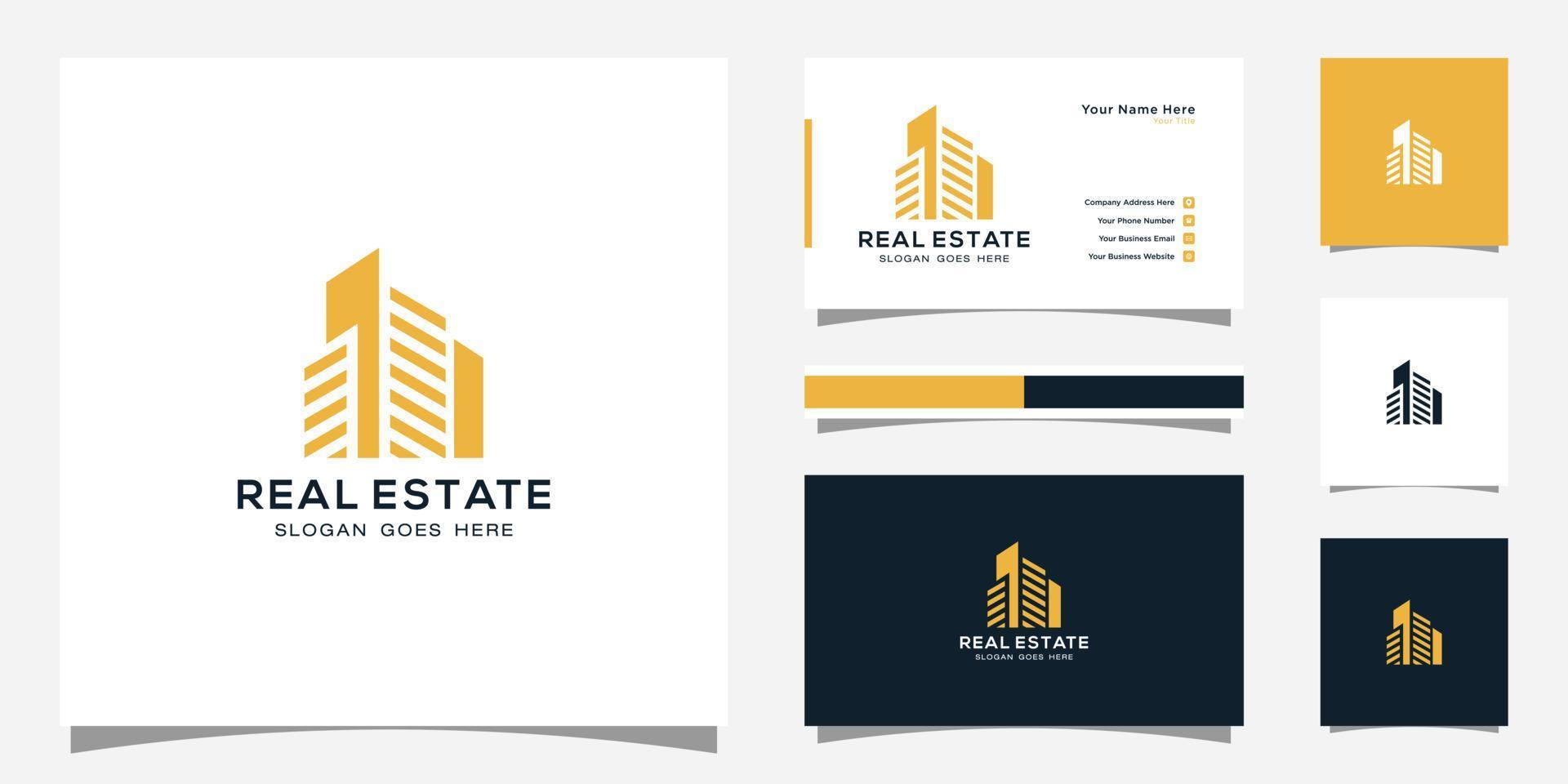 Building logo with line art style. city building abstract for logo design inspiration and business card design vector