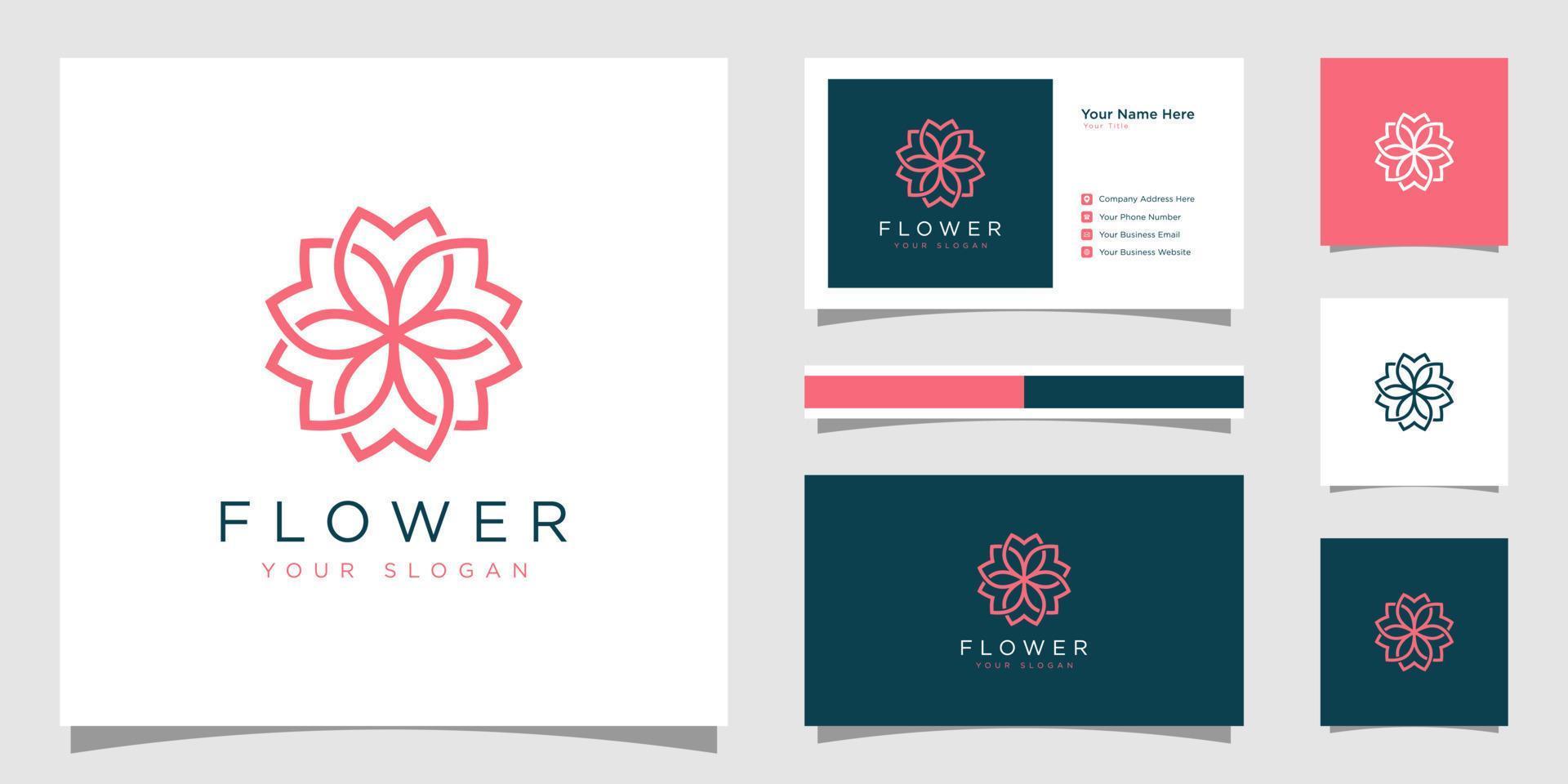 flor elegante creativa con logotipo de elemento de hoja y tarjeta de visita. logo para cosméticos de belleza yoga y spa vector