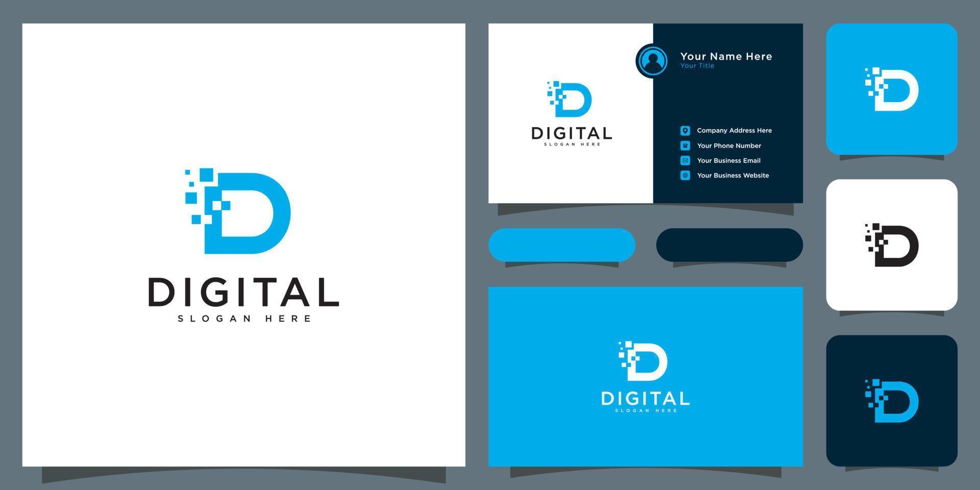 iniciales letra d logotipo digital vector diseño y tarjeta de visita