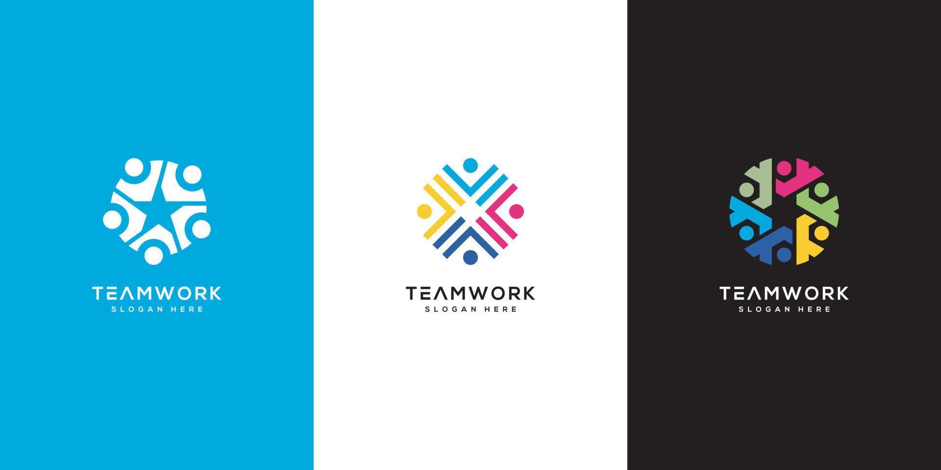 set of teamwork people community logo design vector