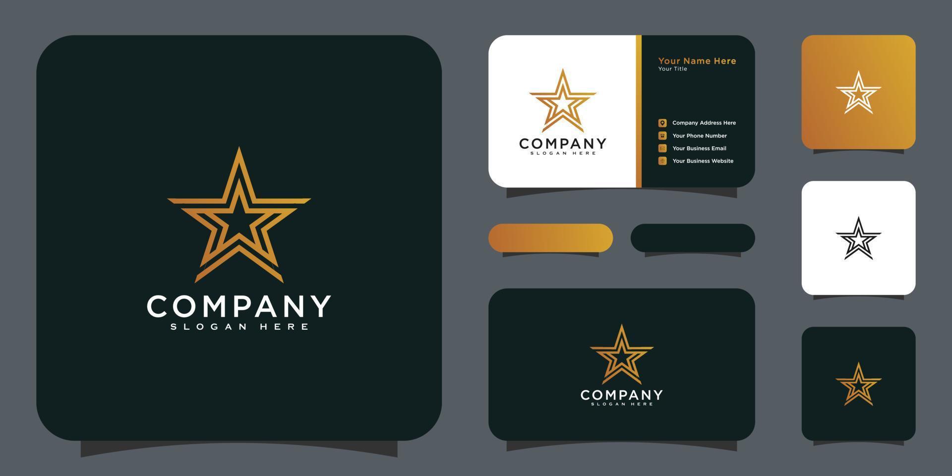 diseño de estilo de línea de vector de logotipo de estrella y tarjeta de visita