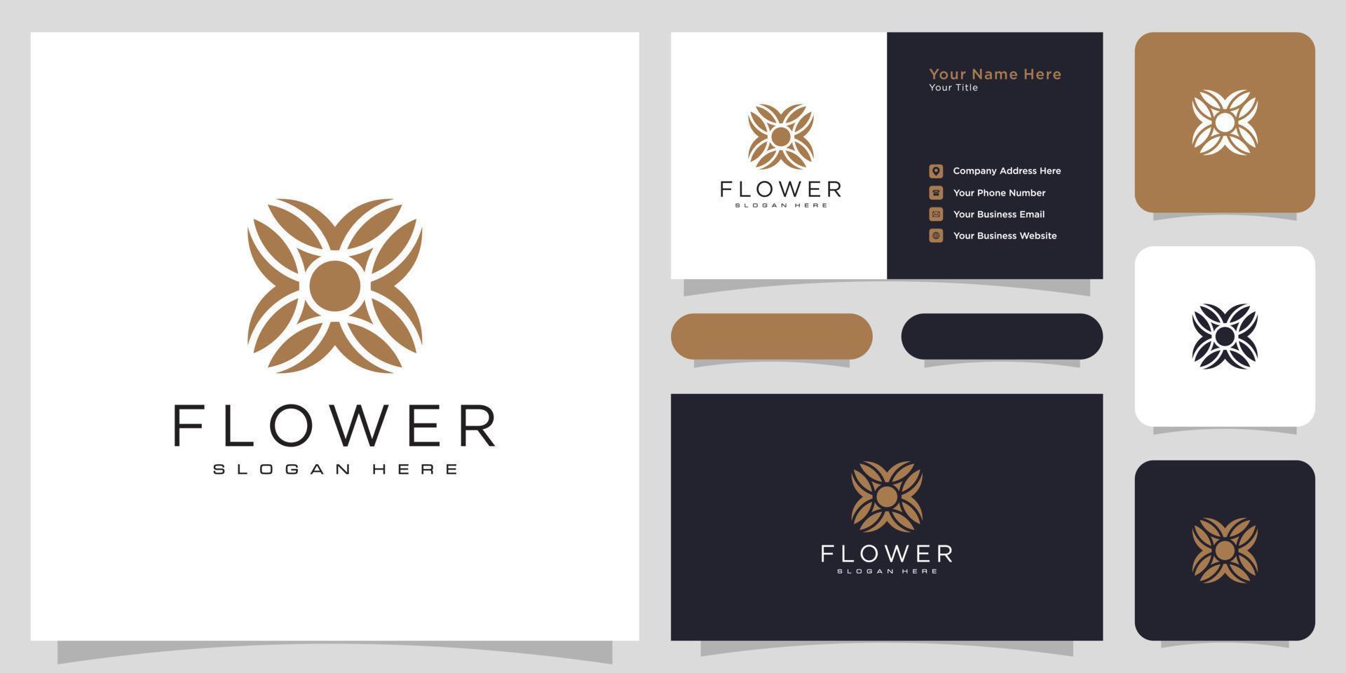 Flower mono line luxury logo with business card design vector