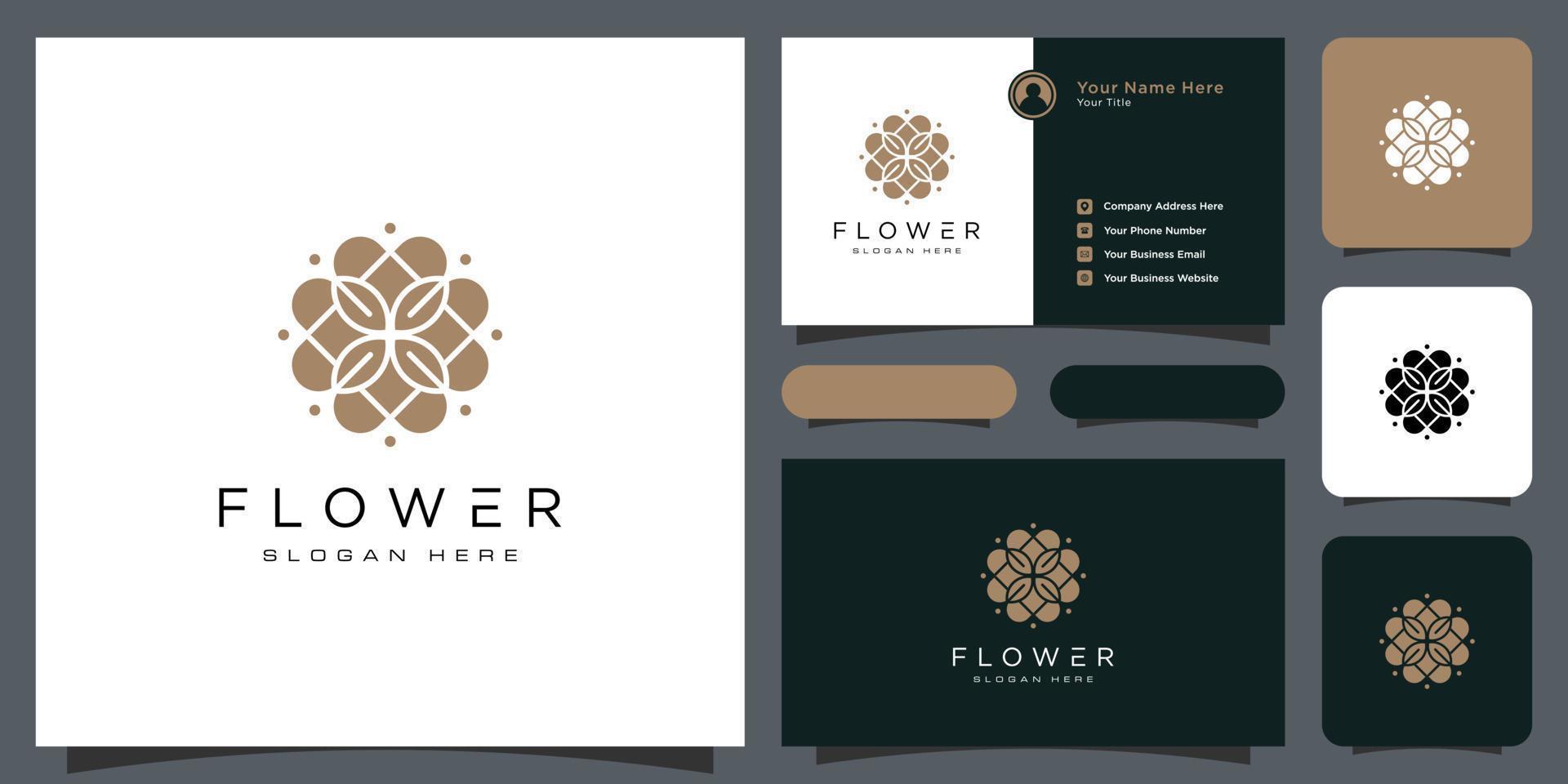 Flower mono line luxury logo with business card design vector