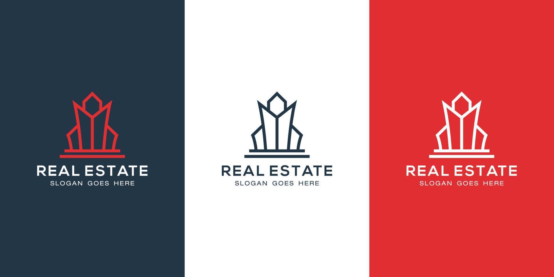 Building logo with line art style. city building abstract for logo design inspiration and business card design vector