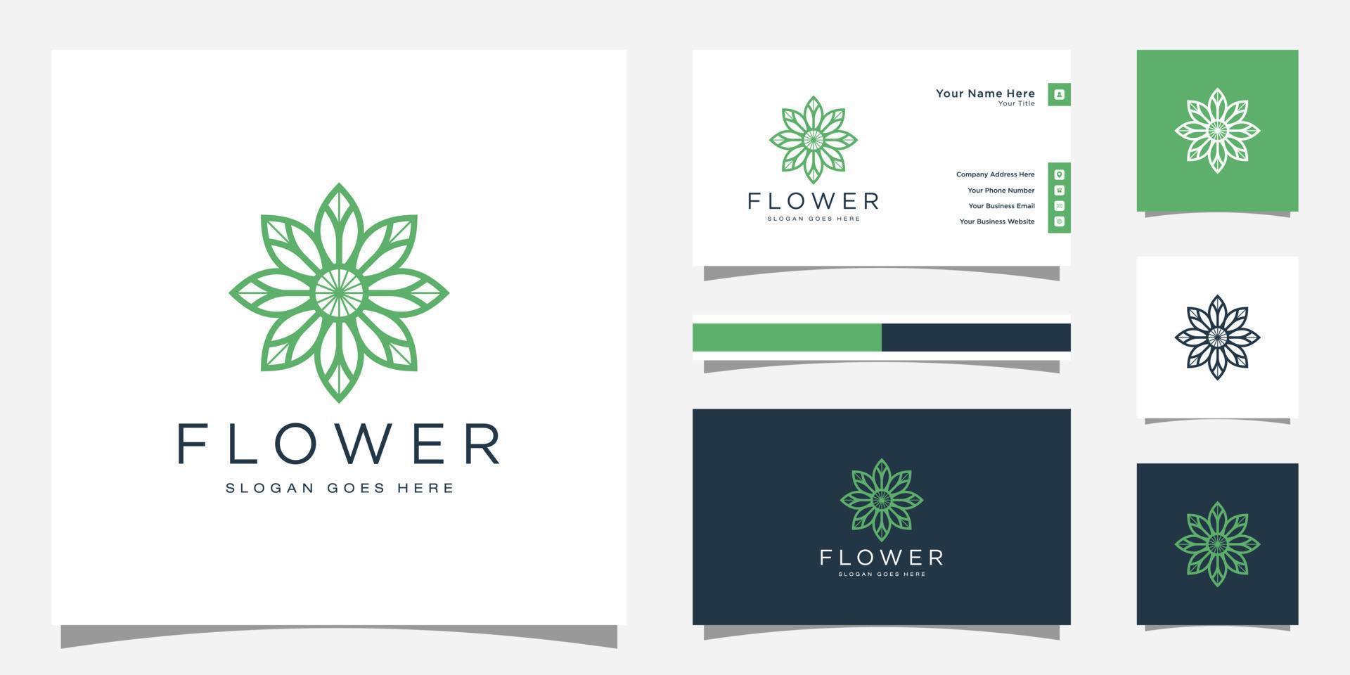 flor elegante creativa con logotipo de elemento de hoja y tarjeta de visita. logo para cosméticos de belleza yoga y spa vector