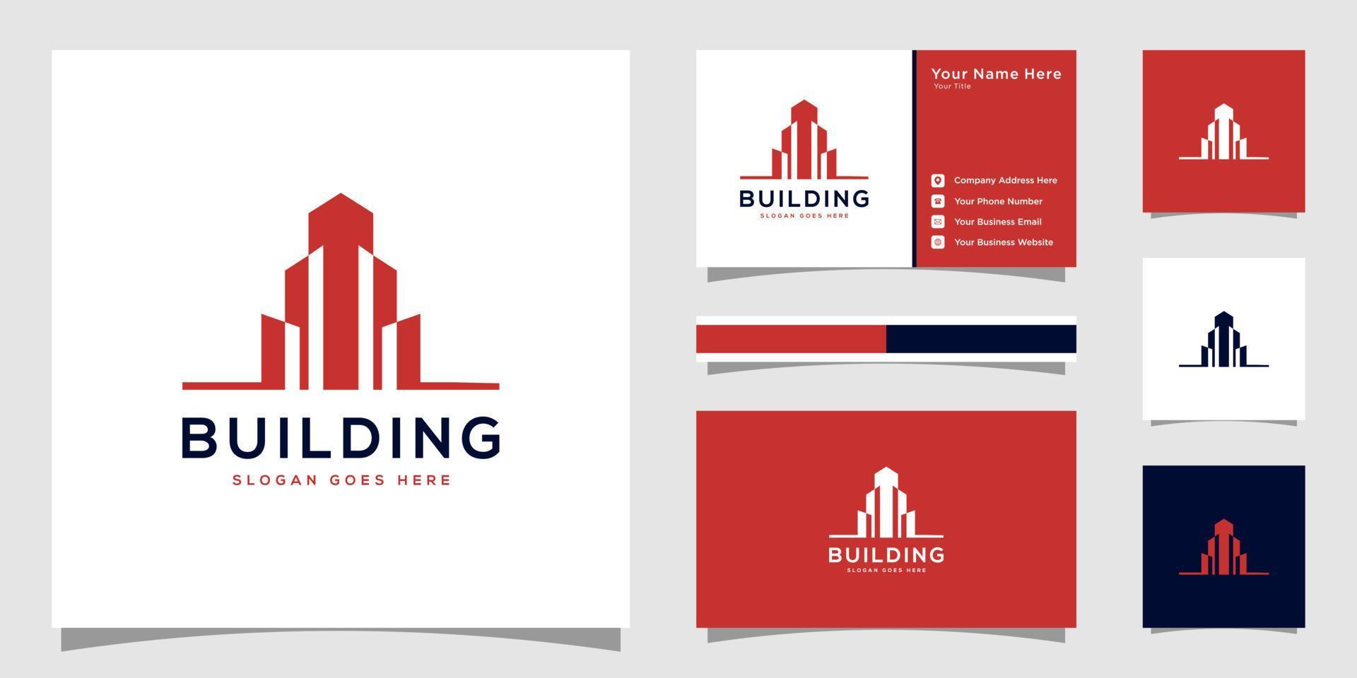 Building logo with line art style. city building abstract for logo design inspiration and business card design vector