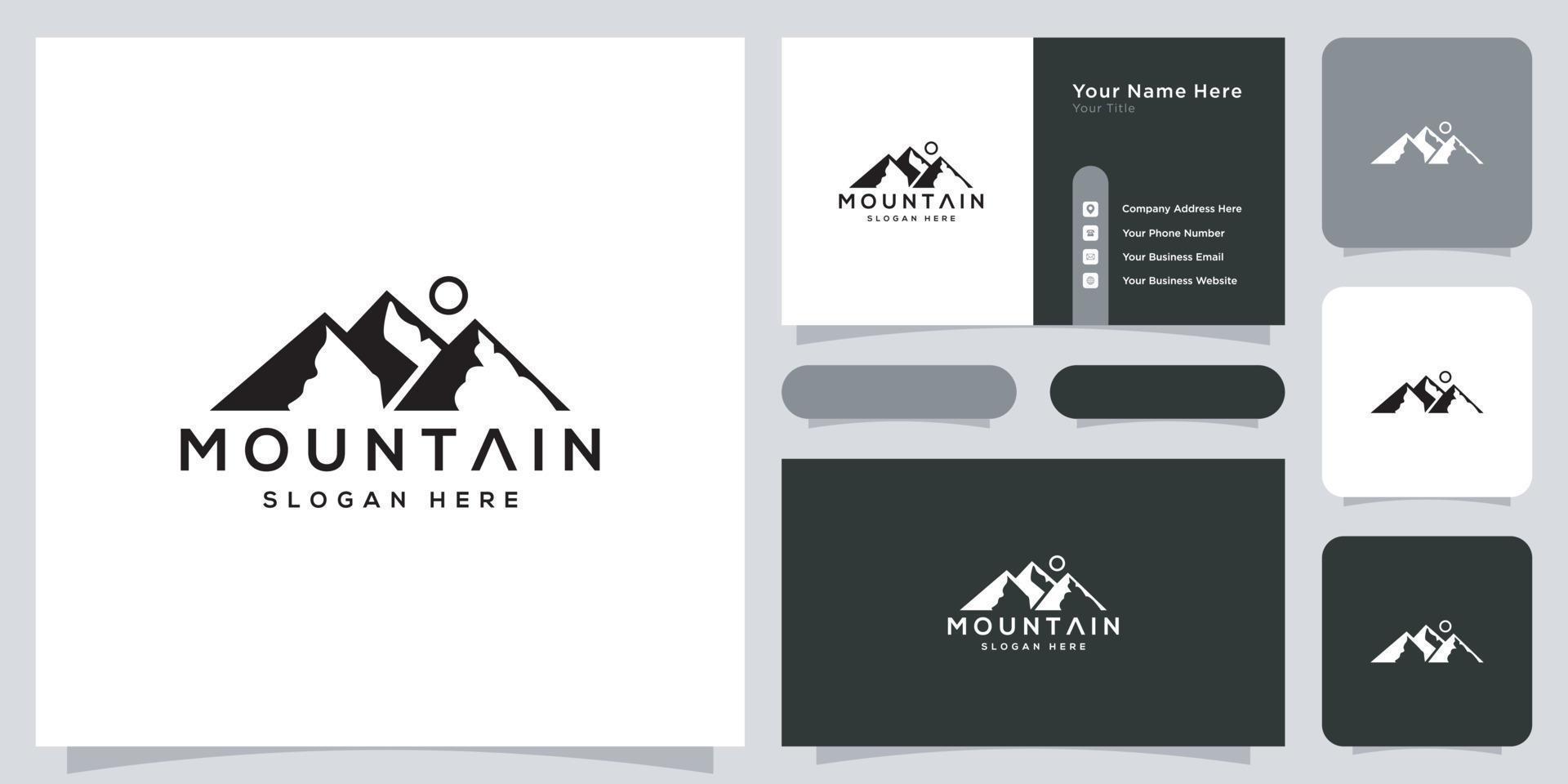 diseño de vector de logotipo de montaña y tarjeta de visita