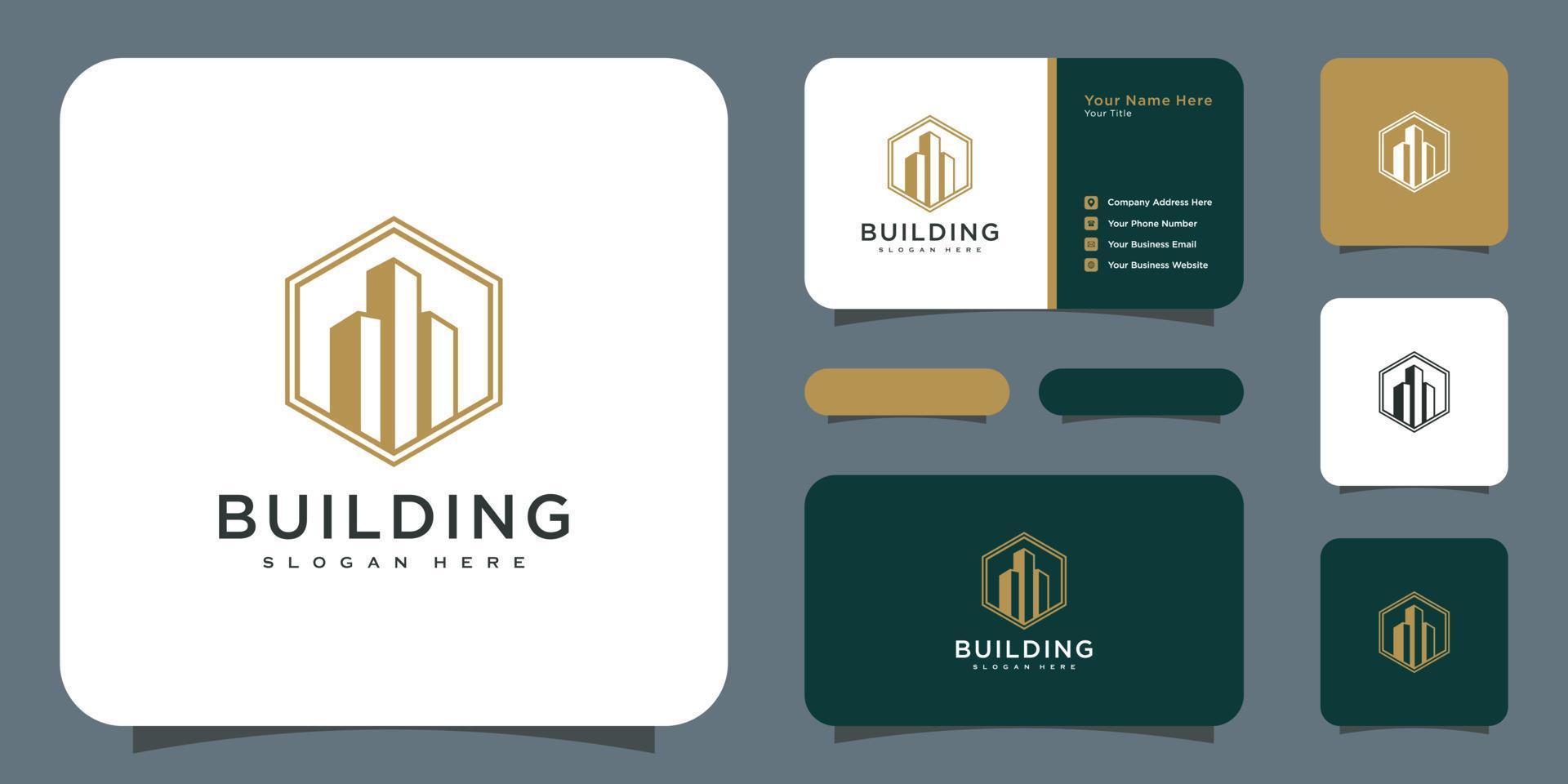 Building logo with line art style. city building abstract for logo design inspiration and business card design vector