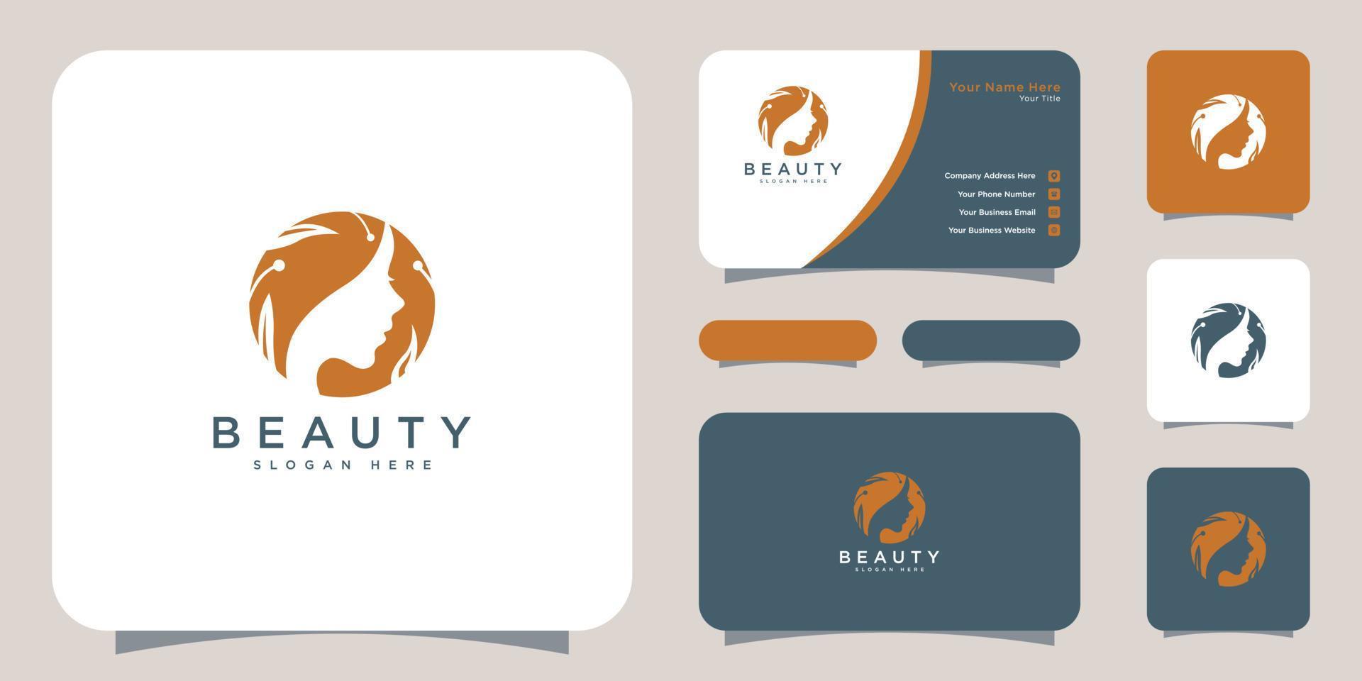 beauty face logo vector design and business card