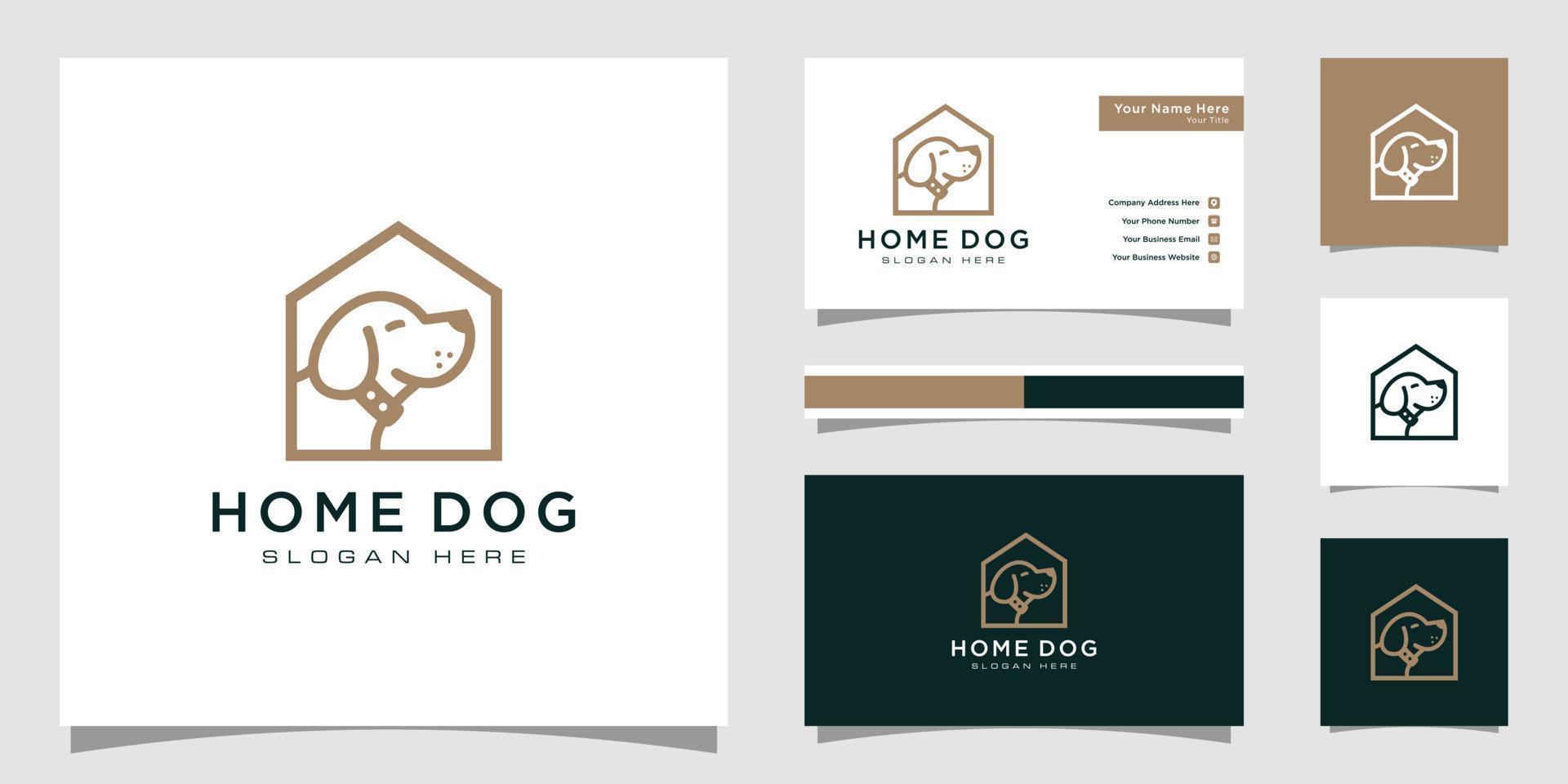 logotipo de la casa del perro con estilo de línea y tarjeta de visita vector