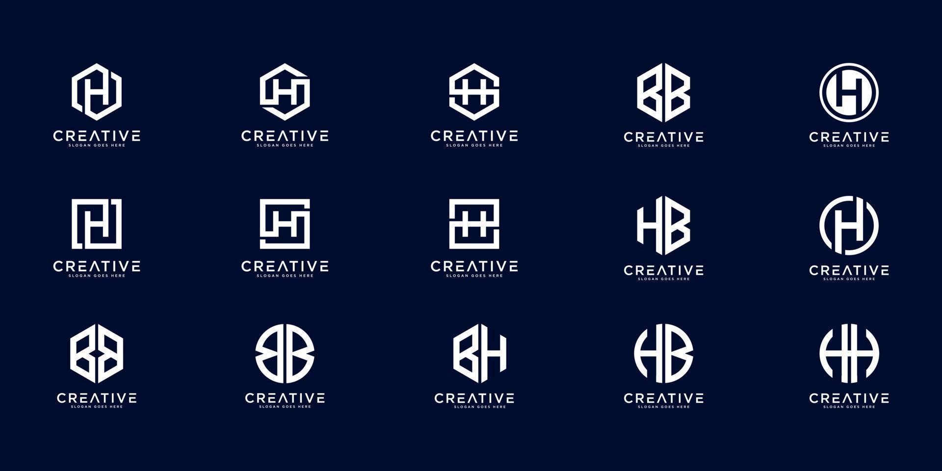 set of initial letter H,HB,BB and bh logo design concept vector
