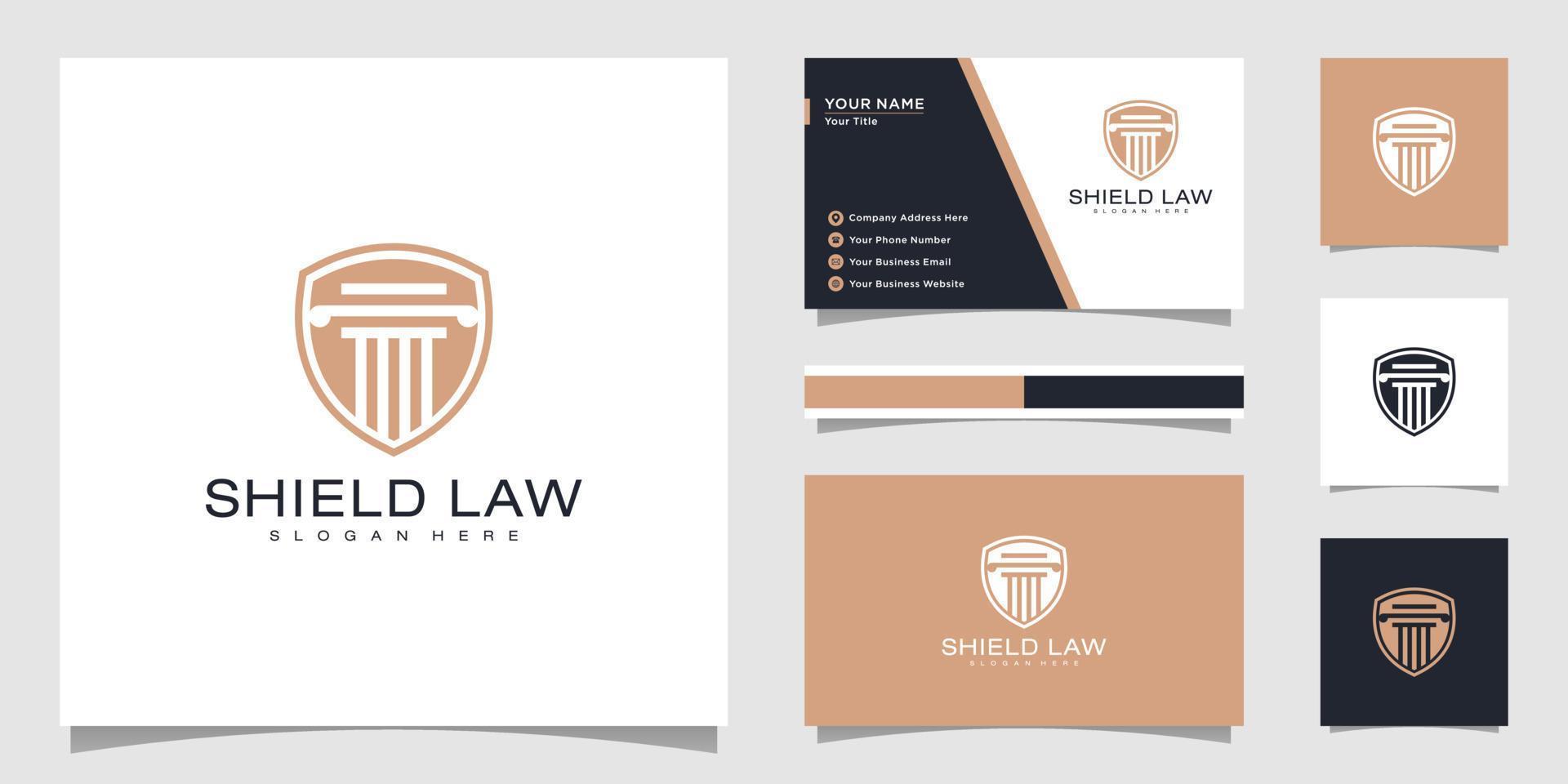 law firm shield logo design vector and business card