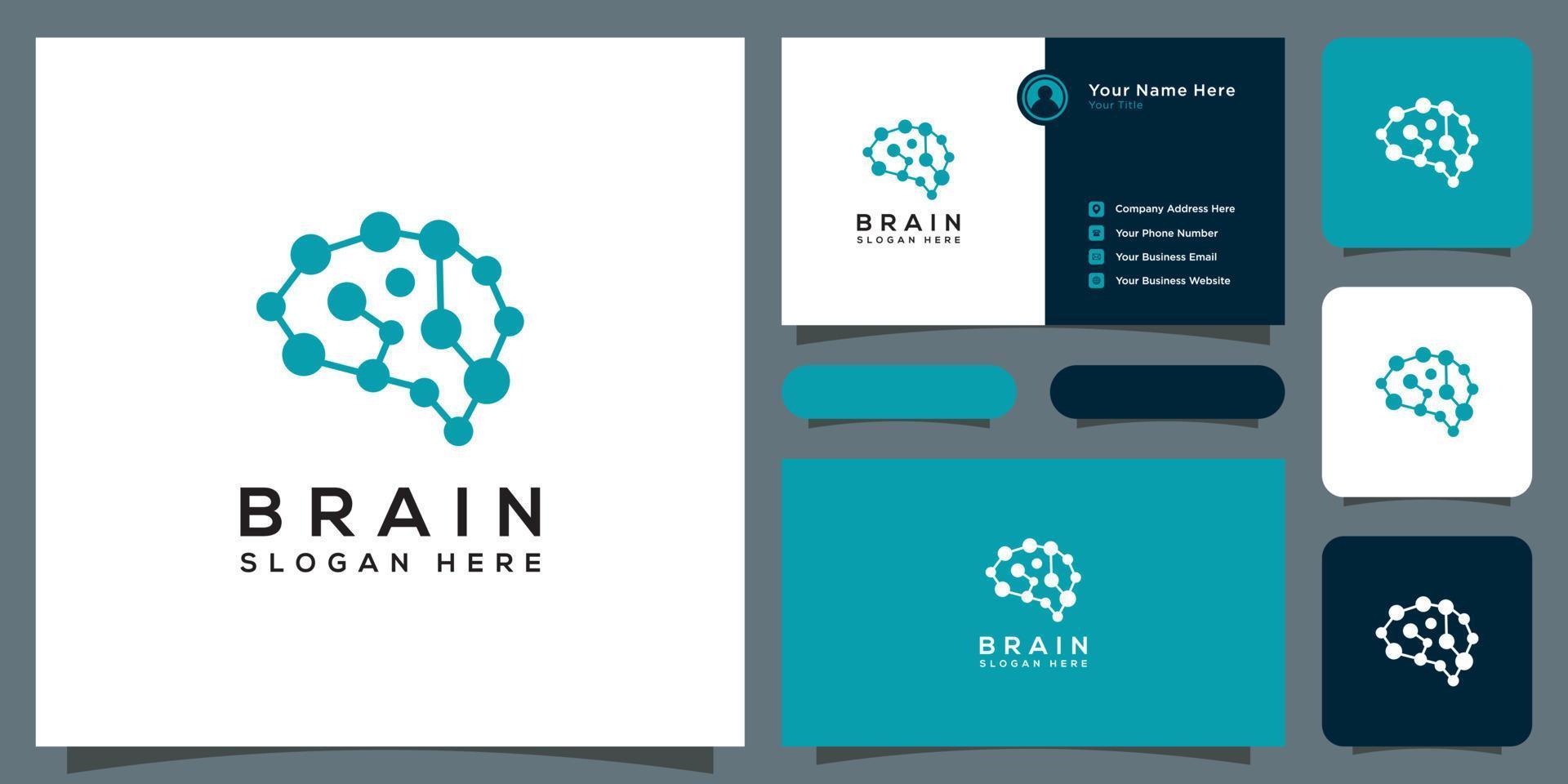 brain technology logo design line style vector