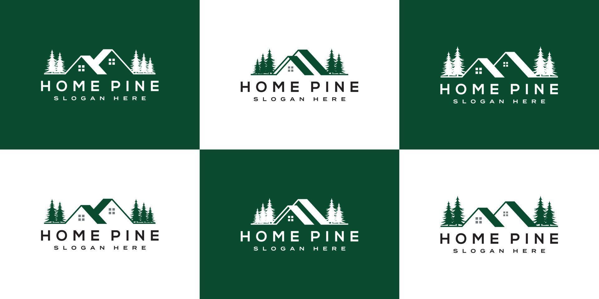 set of home pine tree logo vector design template