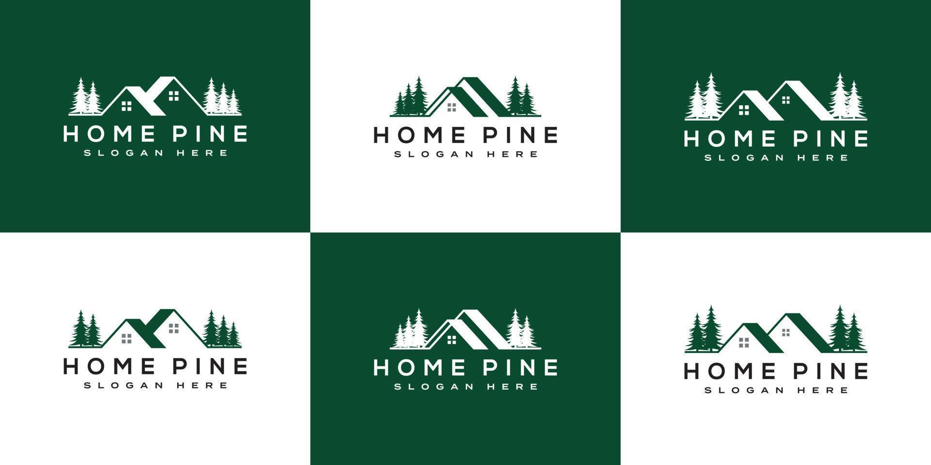 conjunto de plantilla de diseño de vector de logotipo de árbol de pino casero