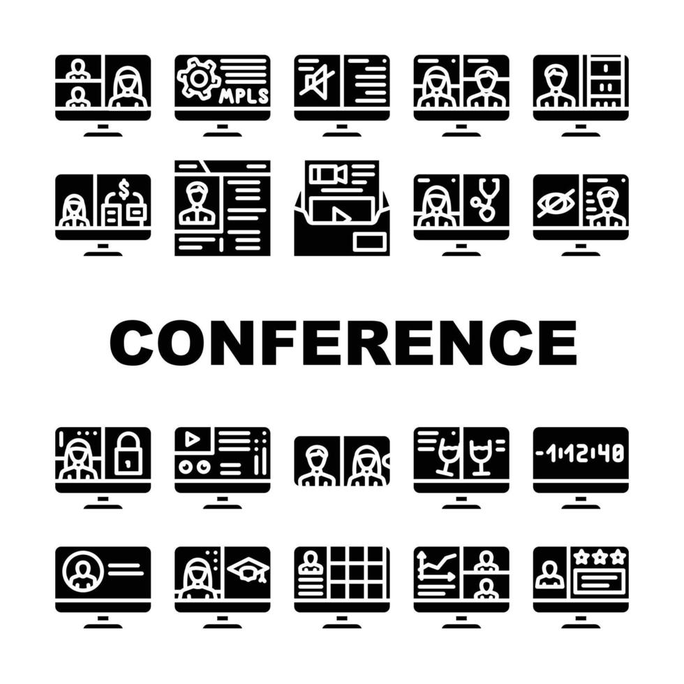 conjunto de iconos de comunicación de videoconferencia vector