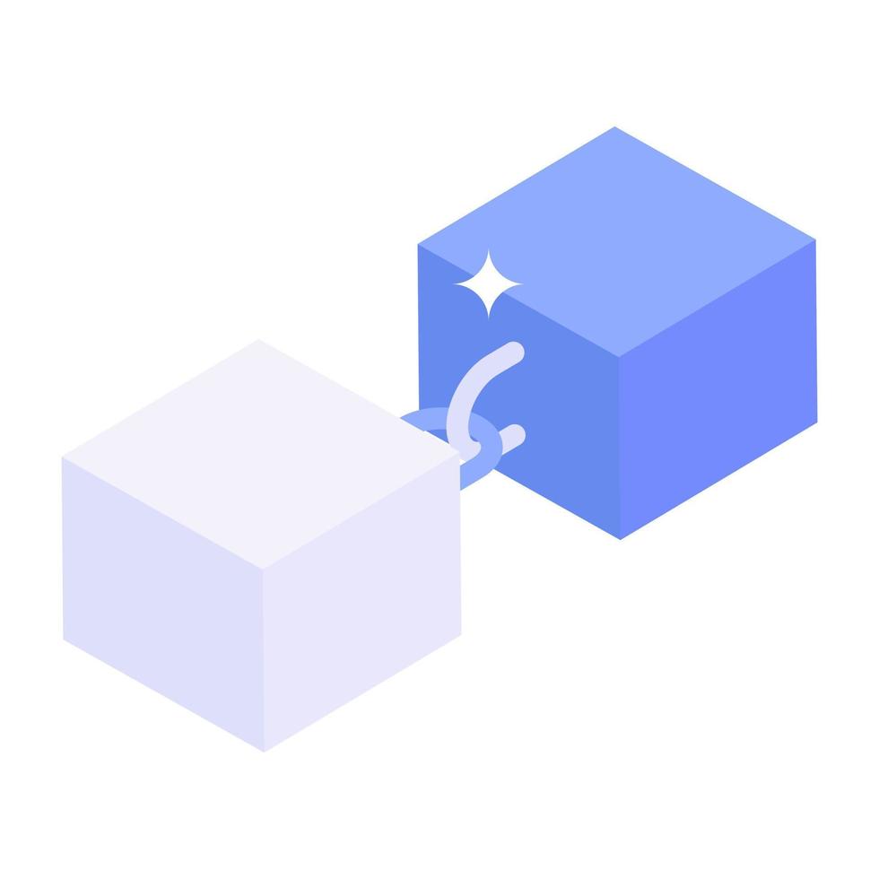 Connected blocks, blockchain connection isometric icon vector