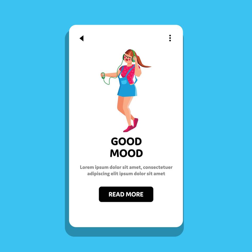 Good Mood Girl Listening Music And Dancing Vector