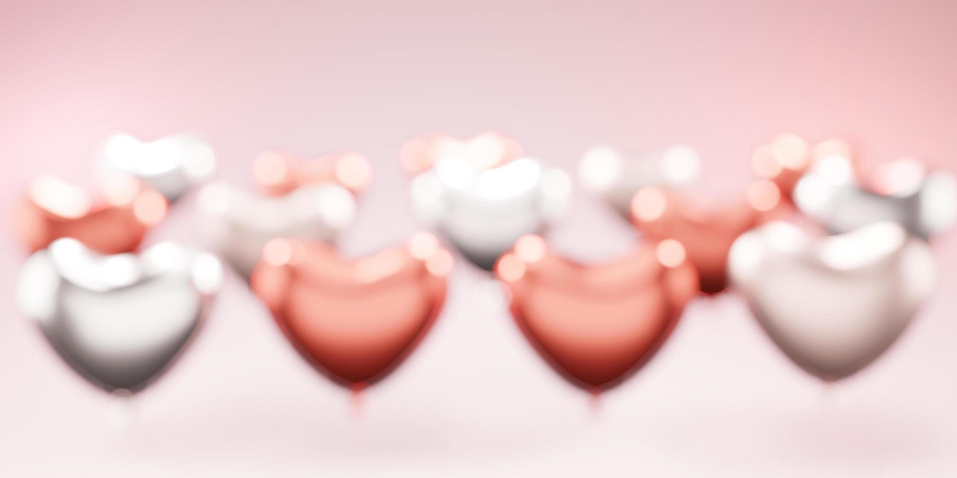 3D rendering illustration Hearts shape red pink background.3d abstract light bokeh Valentines background. Valentine's day concept. photo