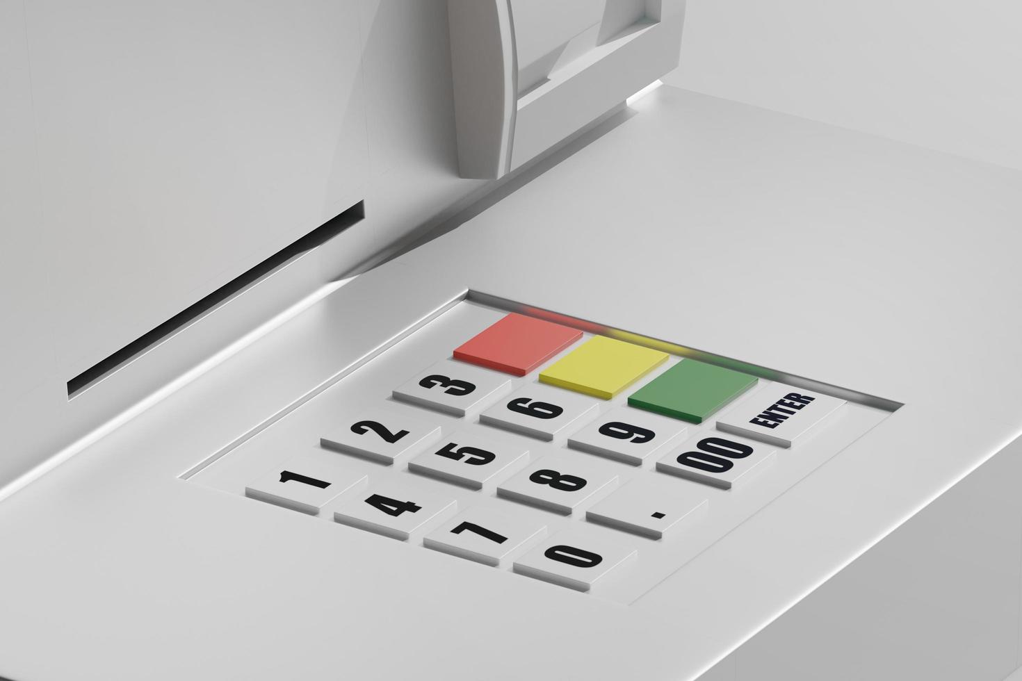 ATM machine keypad 3d rendering for the automatic machine to bank transfer money or withdraw. 3D render illustration. photo