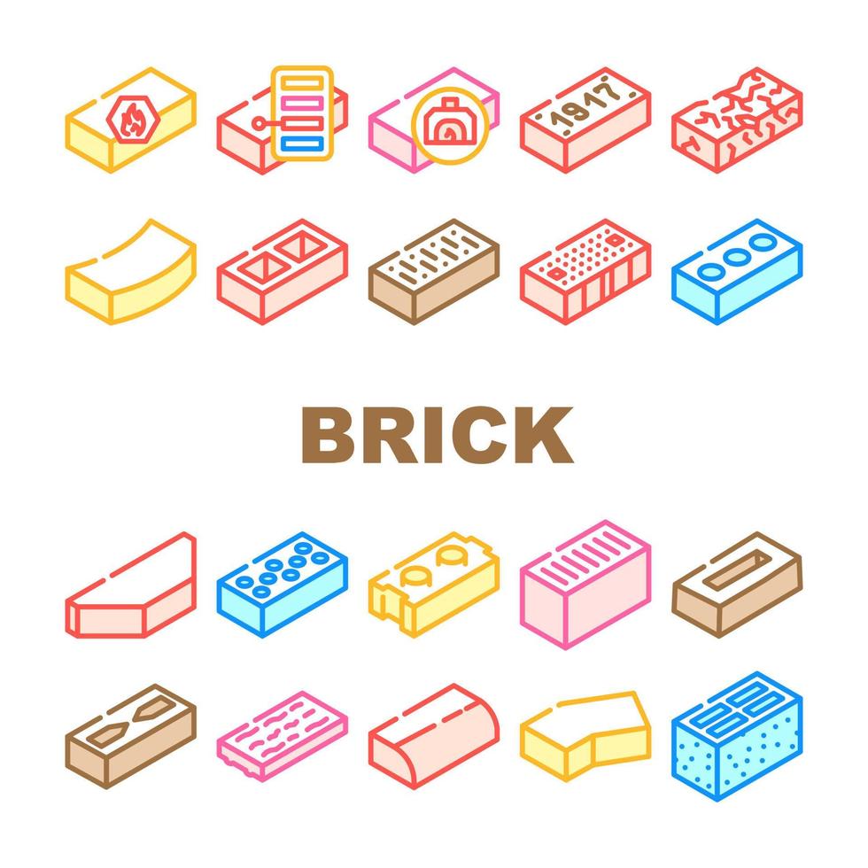 Brick For Building Construction Icons Set Vector