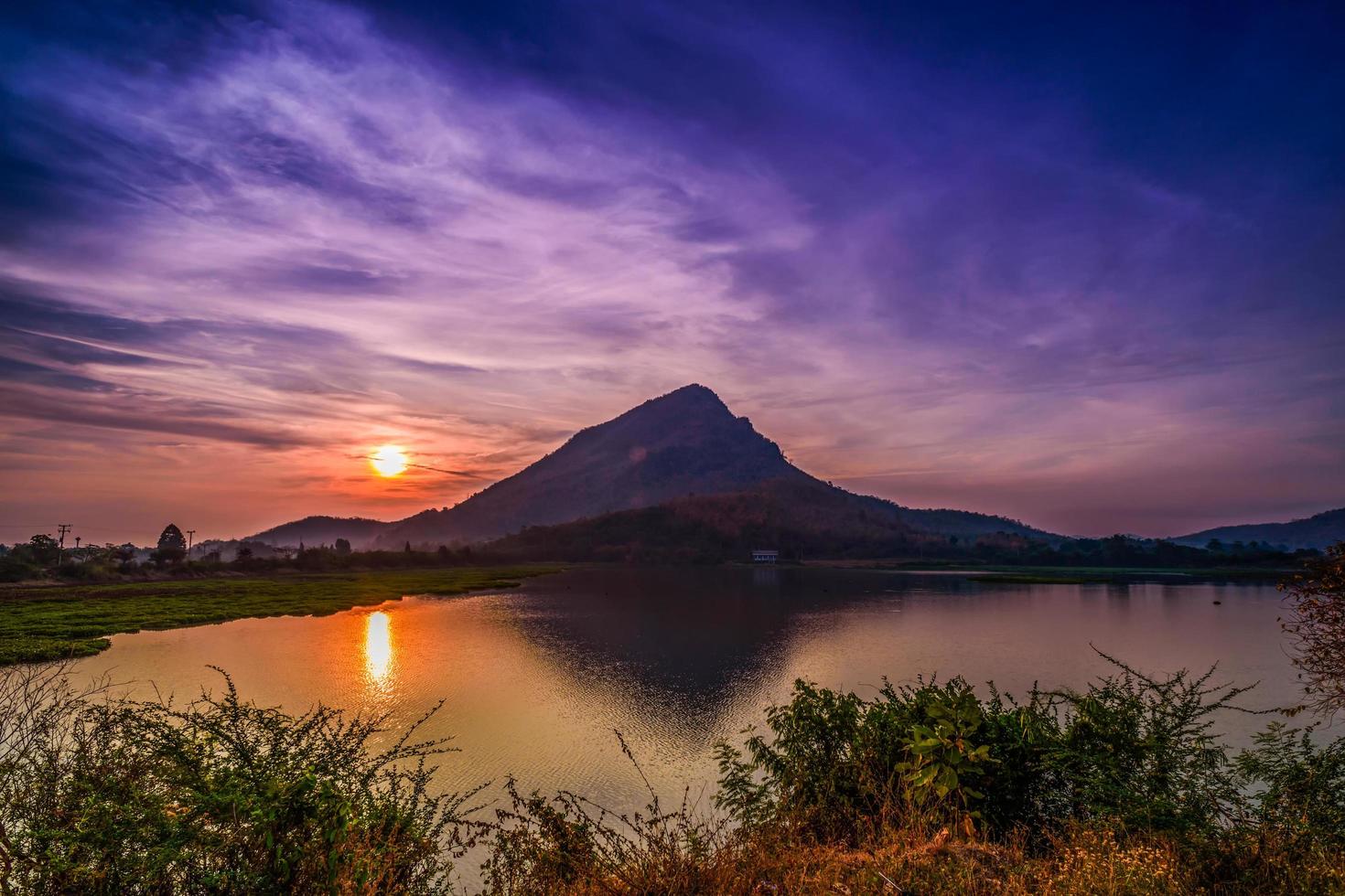 Beautiful sunrise and moving clouds. photo