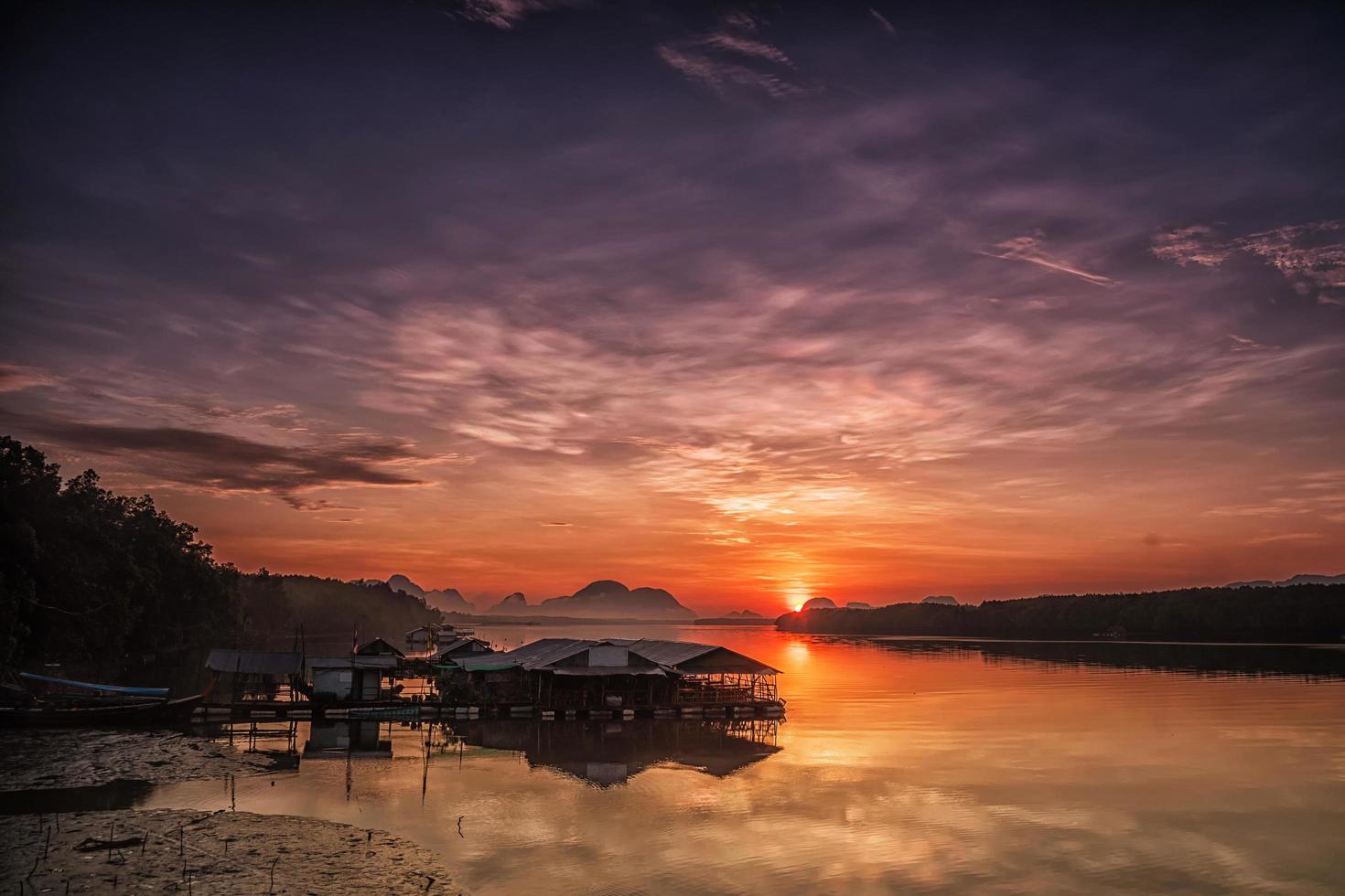 Sunrise in a small fishing village. photo