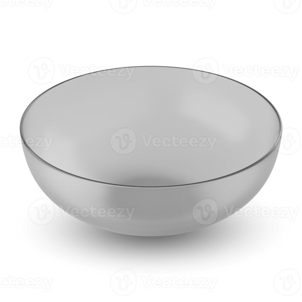 Empty glass bowl isolated on white background. 3D rendering photo