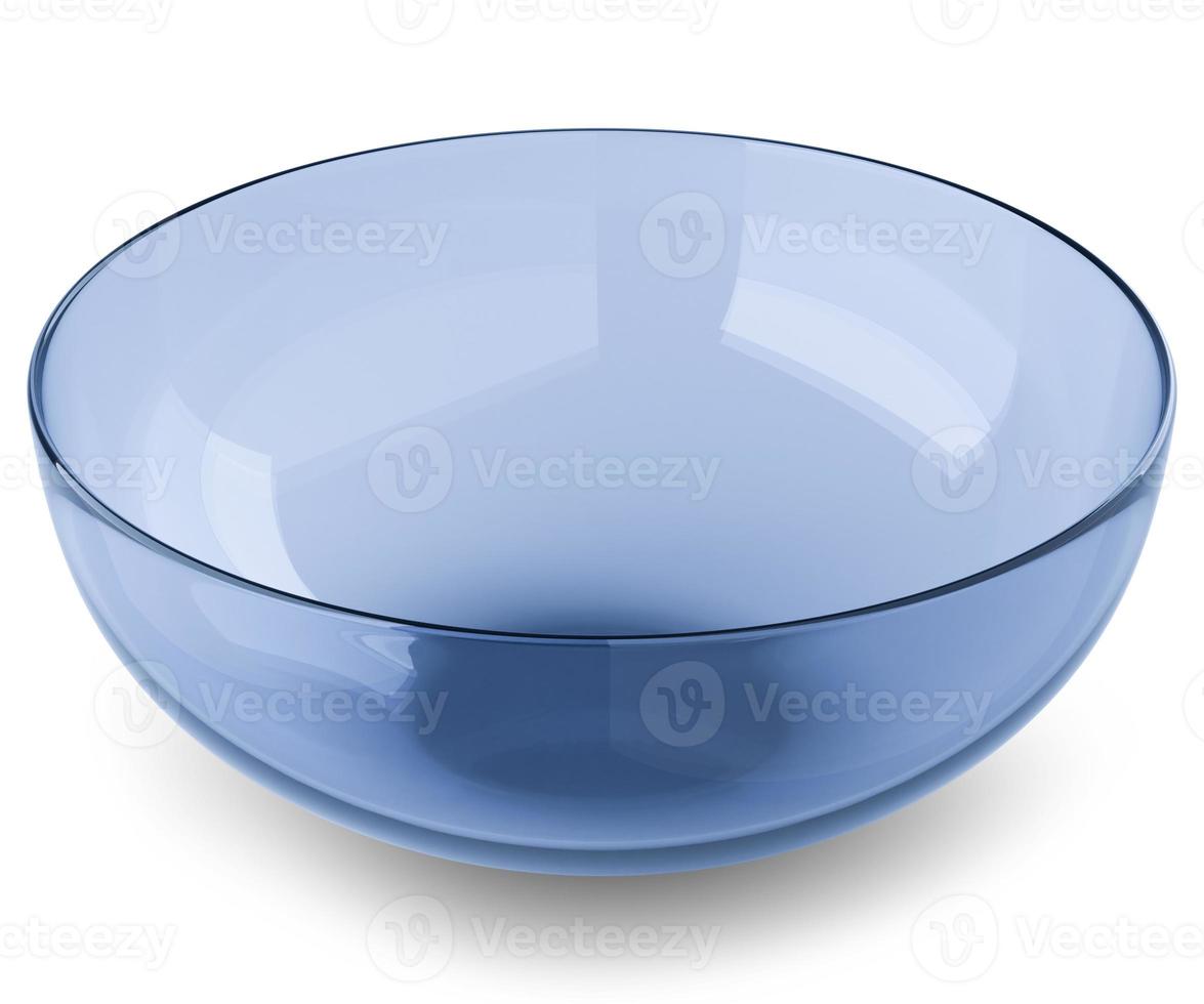 Empty blue glass bowl isolated on white background. 3D rendering photo