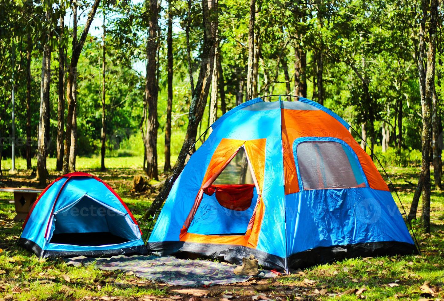 Two blue tents  in the camping area photo