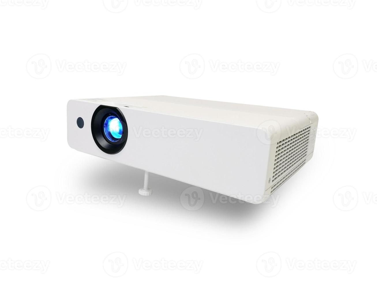 Perspective view of White LCD Projector video presentation and home Entertainment isolated on white background with clipping path photo