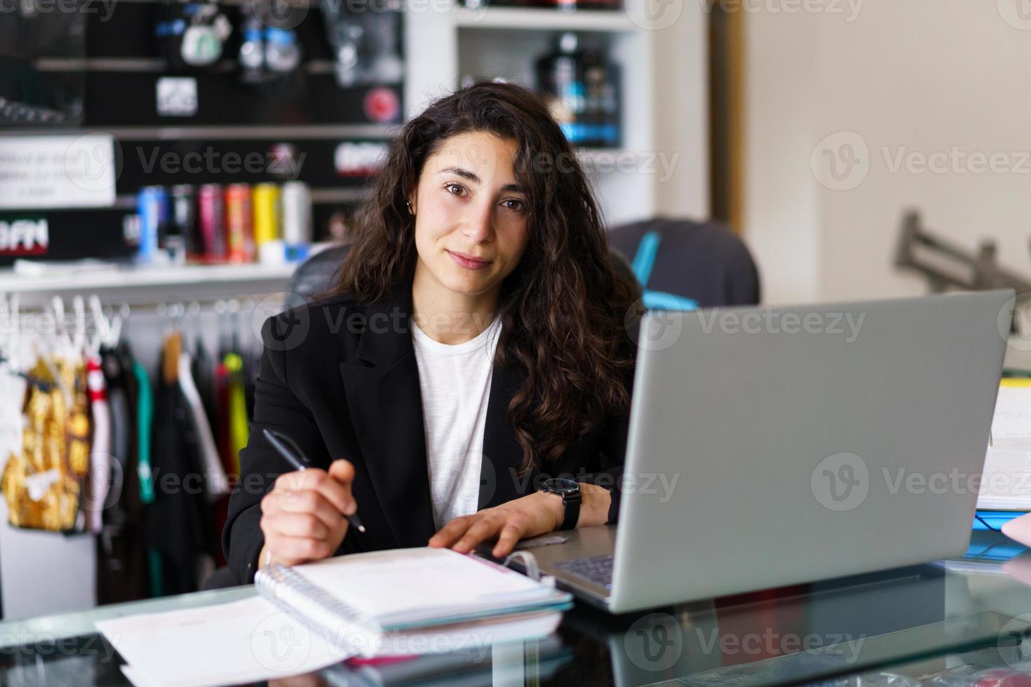 Brunette during psychology session in gym photo