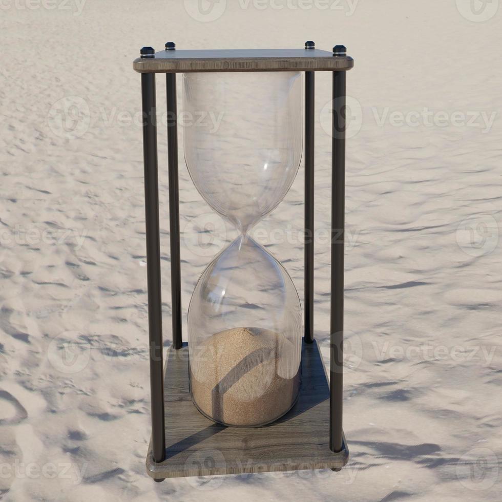 renderizado 3d de reloj de arena en la arena foto