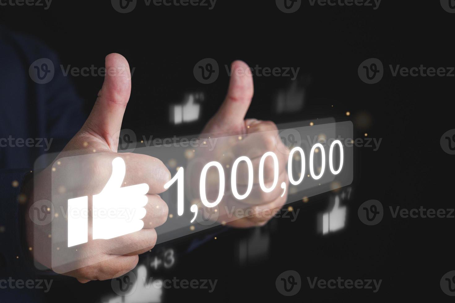 Celebration of 1000000 likes. Thank you all users for following, sharing and subscription. Two hands thumbs up. photo