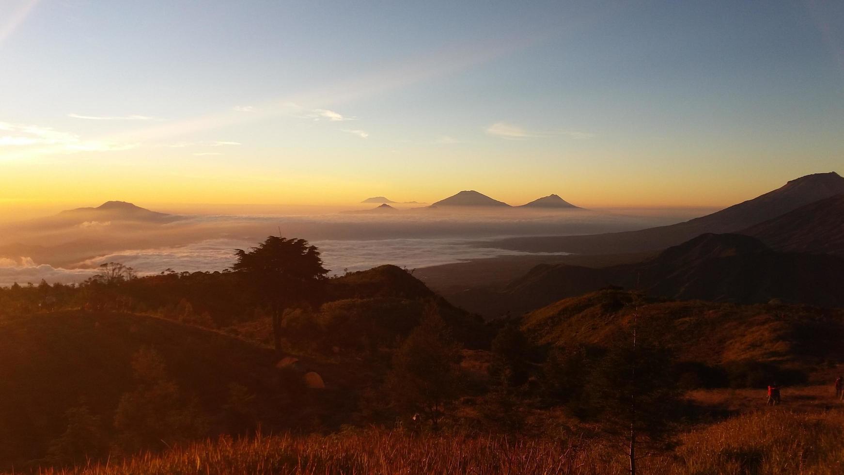 silhouette background in Prau Dieng, Central Java photo