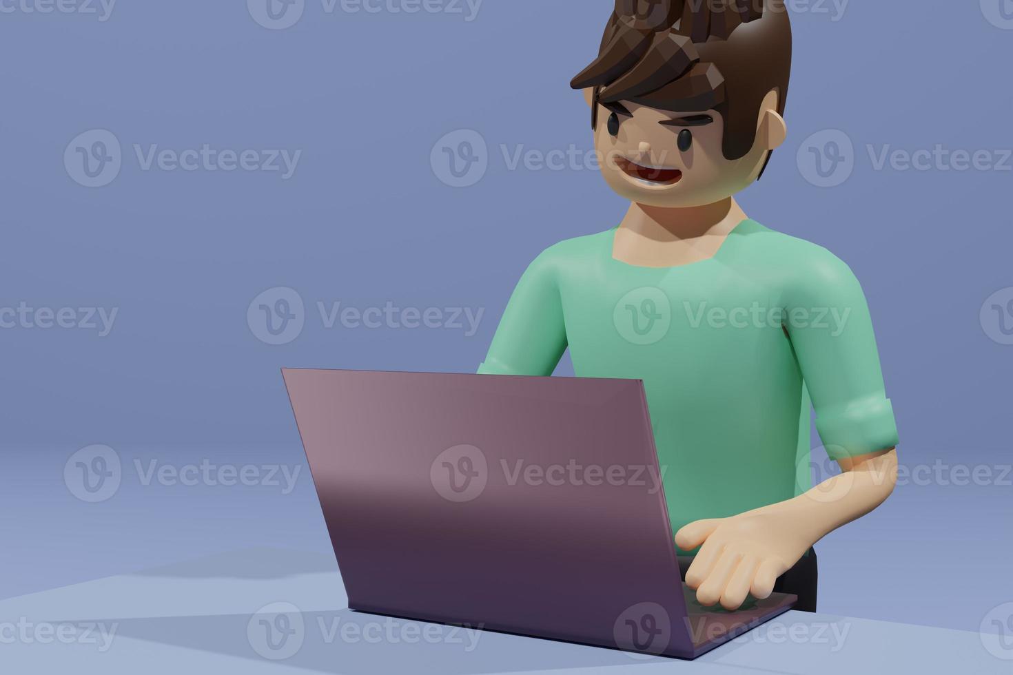 Office man working in front of a laptop Doing business online 3D rendering illustration photo