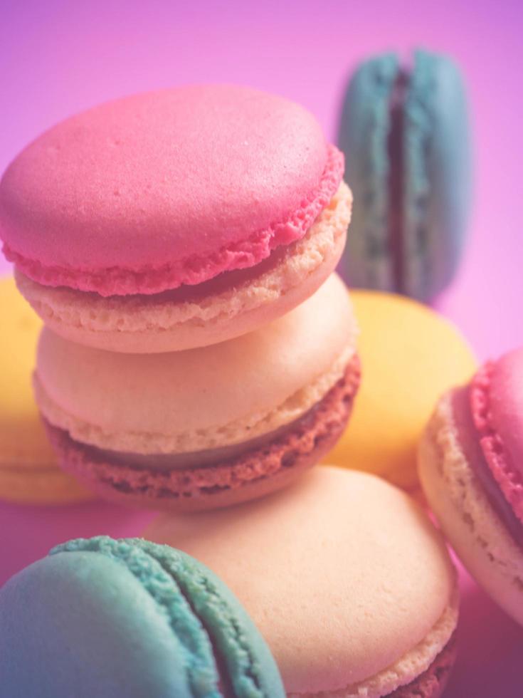 Colorful pastel macarons in vintage style. Sweet macarons with pastel colors. photo