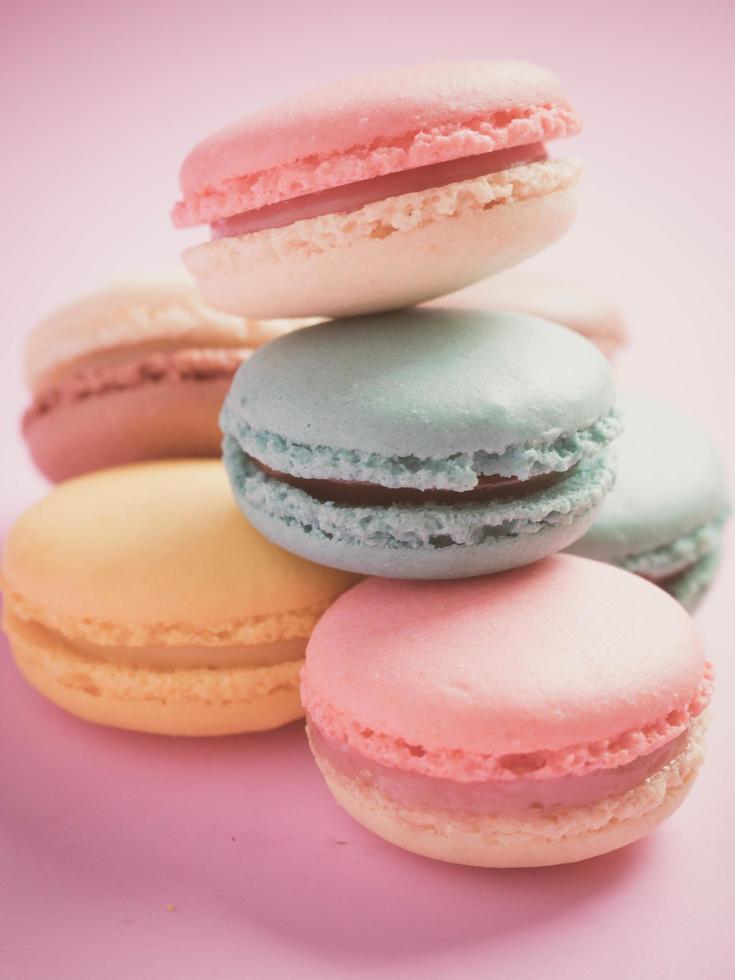 Colorful pastel macarons in vintage style. Sweet macarons with pastel colors. photo