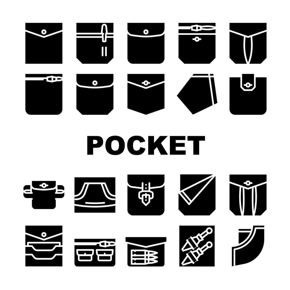 Patch Pocket Clothes Collection Icons Set Vector