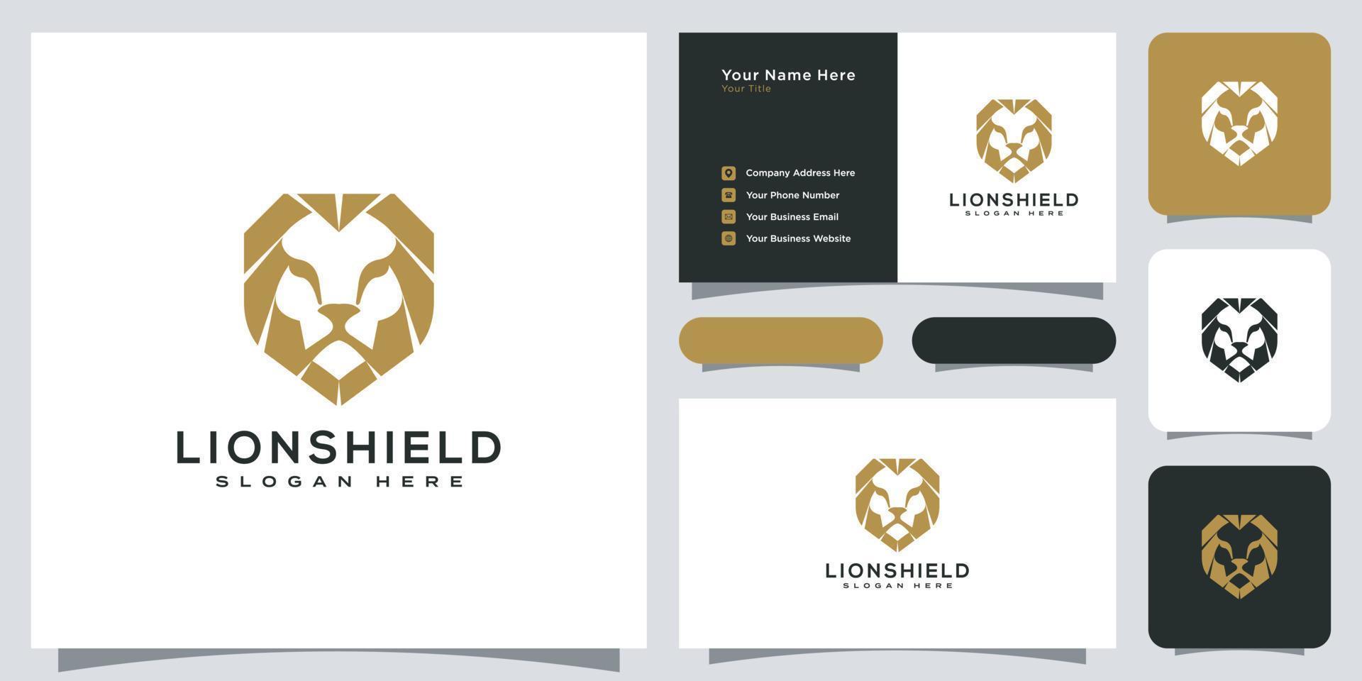 lion shield logo vector design and business card