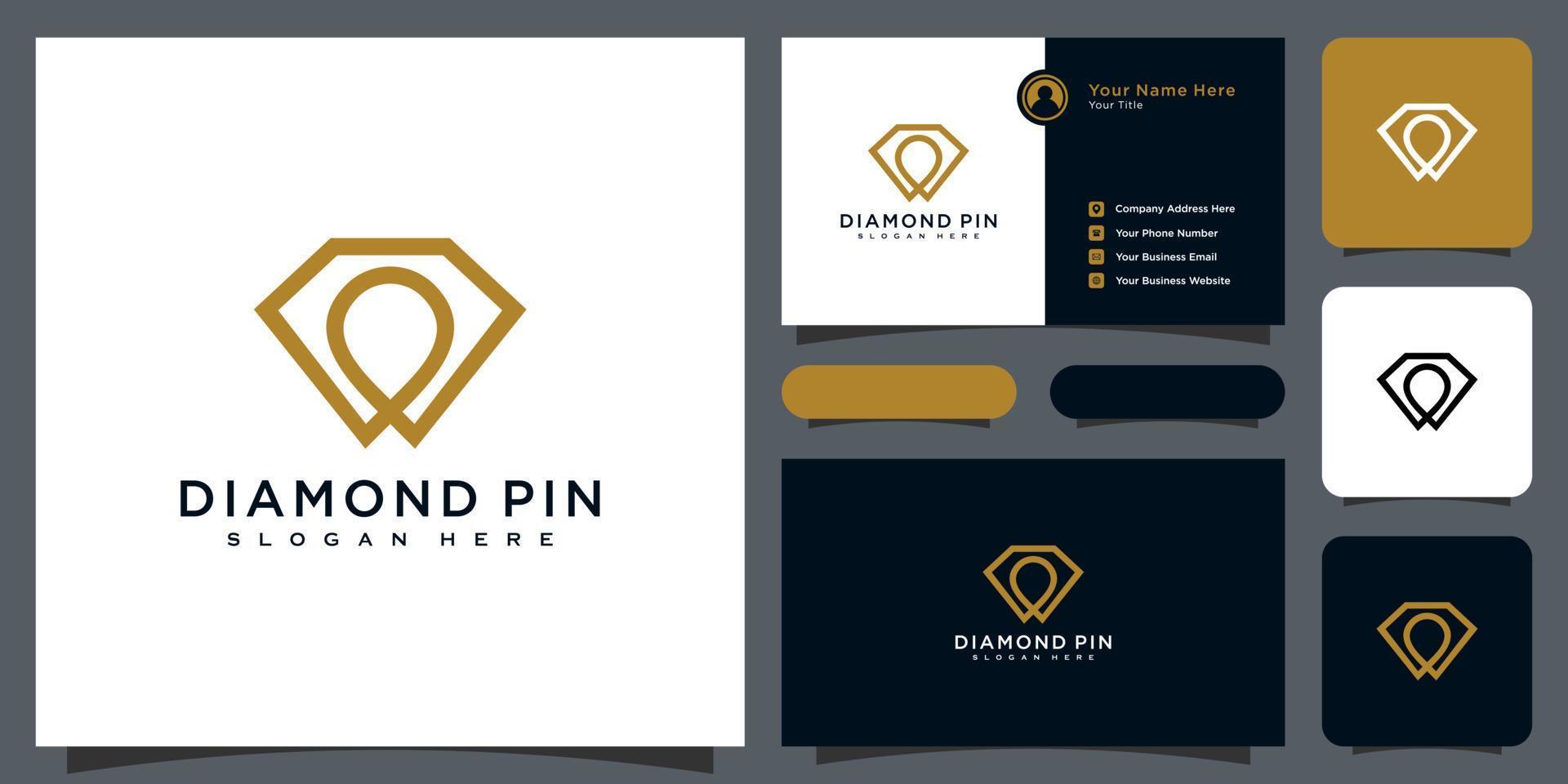 diamond pin logo vector design and business card