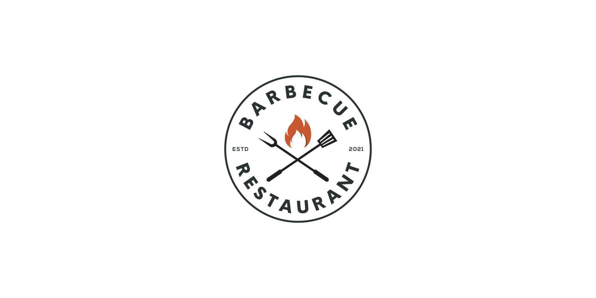 barbecue with fork and fire flame logo vector
