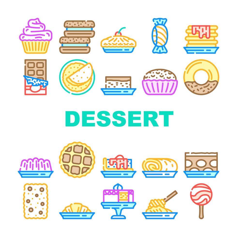 Dessert Delicious Food Collection Icons Set Vector