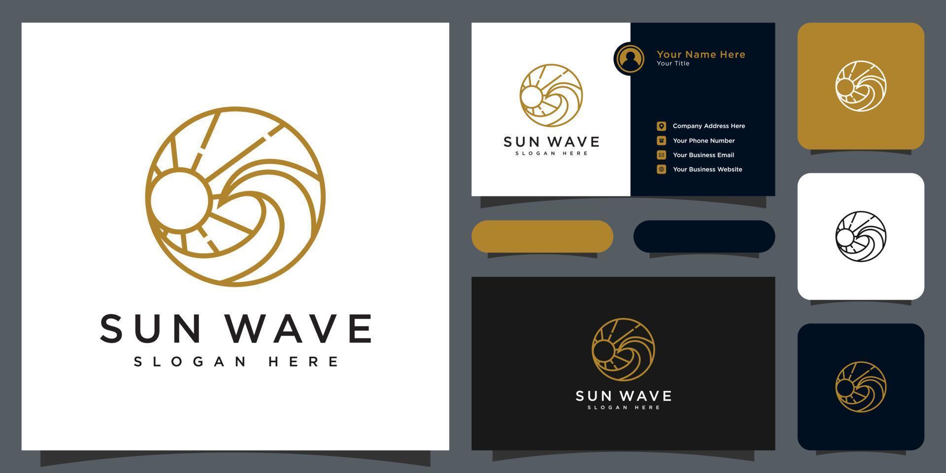 Sunset wave logo design template and business card vector