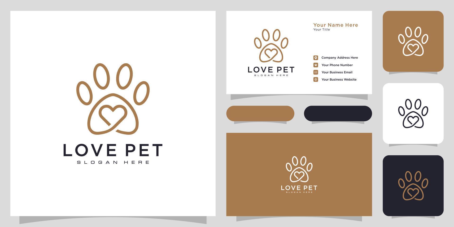 love pet logo vector line style and business card
