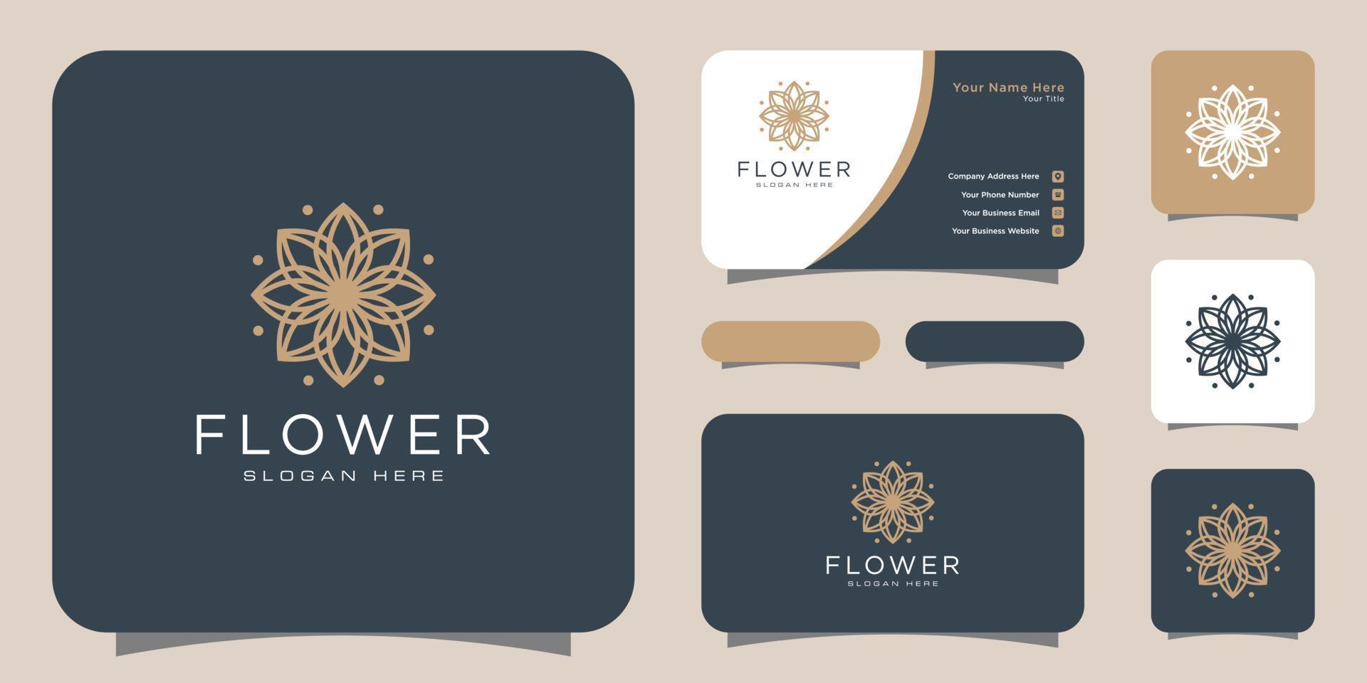 Flower mono line luxury logo with business card design vector