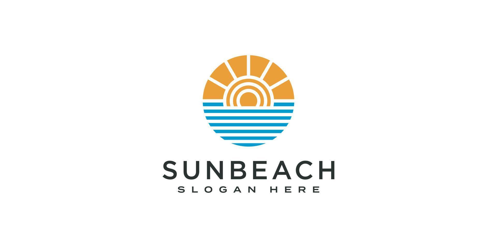 sun beach logo design Vector