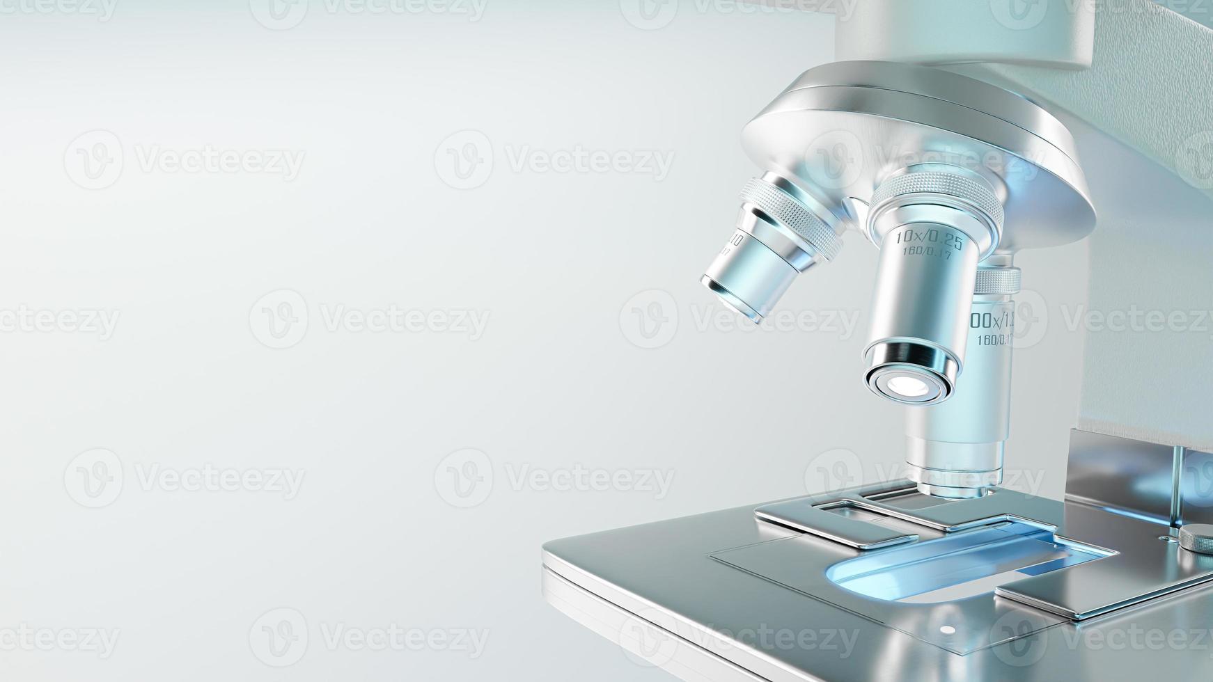 Microscope chemistry. pharmaceutical instrument. microbiology magnifying tool and symbol of chemical science exploration. Space for banner and logo. photo