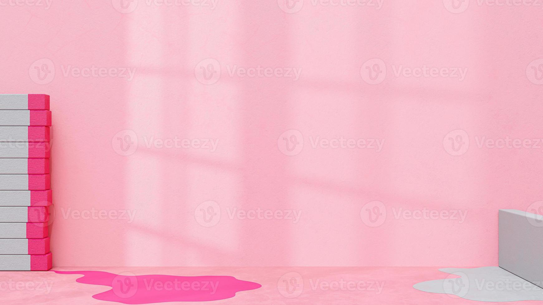 Pink room light from the window shining from the side. Wall and floor made of cement. photo
